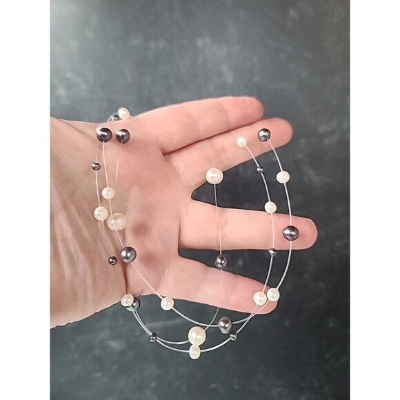 JCM 14KT Yellow Gold Clasp Three Strand Pearl Illusion Necklace Vintage - Picture 1 of 10